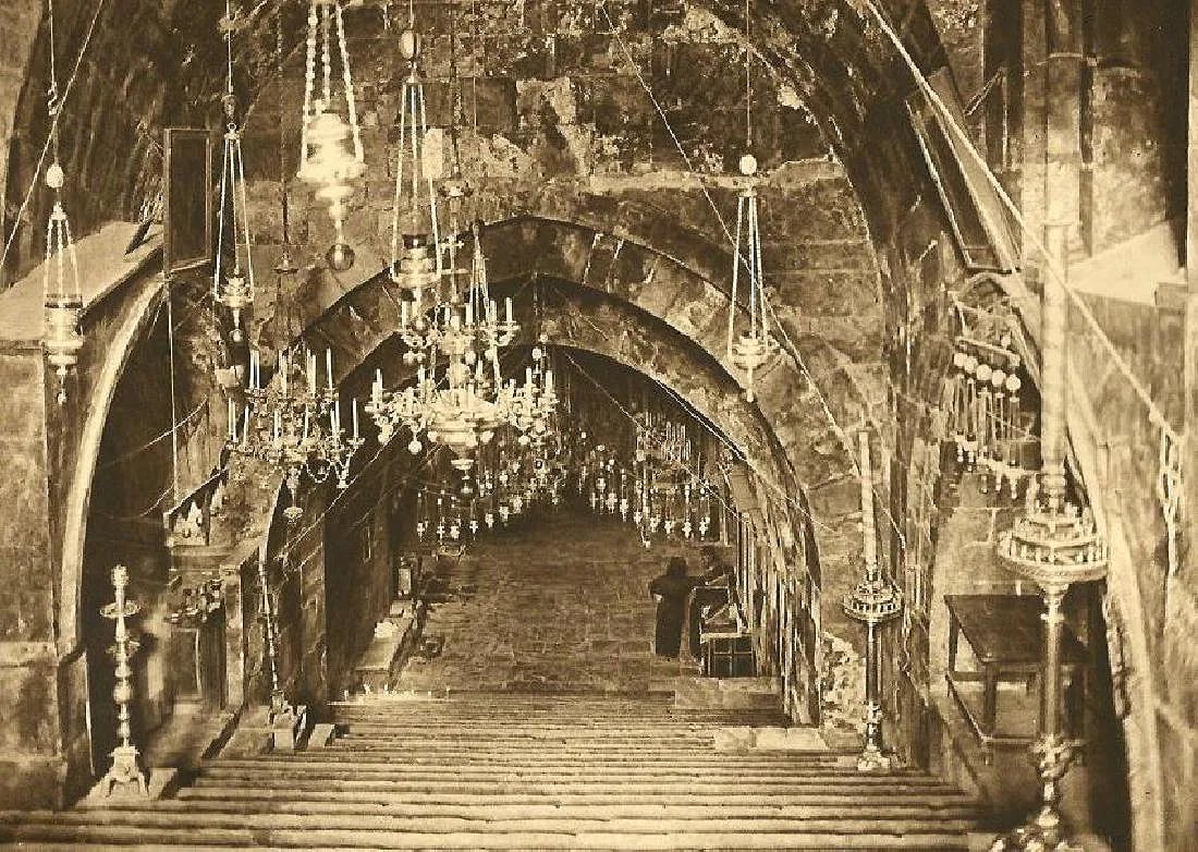 Karl Grober - Church Of The Tomb Of The Virgin: Vintage Photogravure printed in the 1920s. Architectural study of Jerusalem. Image size: approx. 7" x 9"., Mounted to archival board