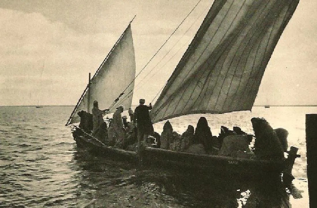 E. Stephens - Sailing Boat: Vintage Sheet-fed Gravure. Minimalist nautical study. Image size: approx. 8" x 10"., Mounted to archival board