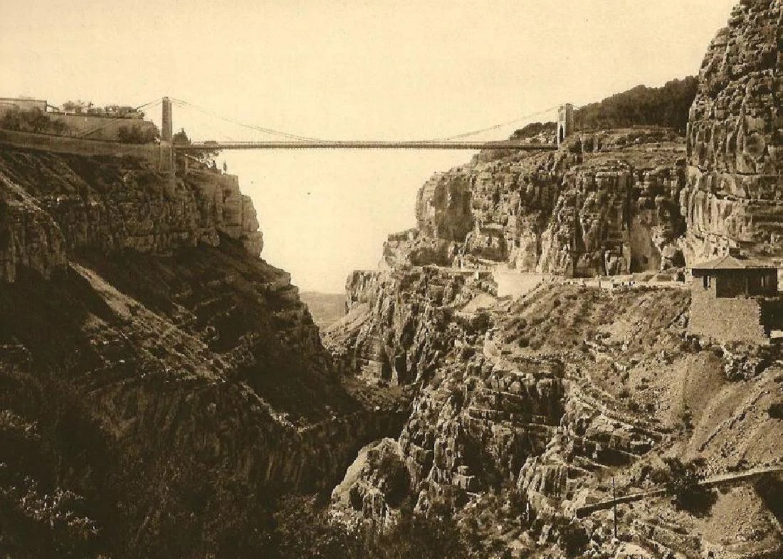 Lehnert & Landrock - Rhummel Gorge Constantine: Vintage Photogravure. Dramatic North African topographical landscape. Image size: approx. 7.5" x 11"., Mounted to archival board