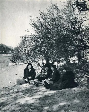 Willy Maywald - La Grande Jatte: Vintage Sheet-fed Gravure. Scenic Parisian landscape study. Image size: approx. 8.5" x 11"., Mounted to archival board