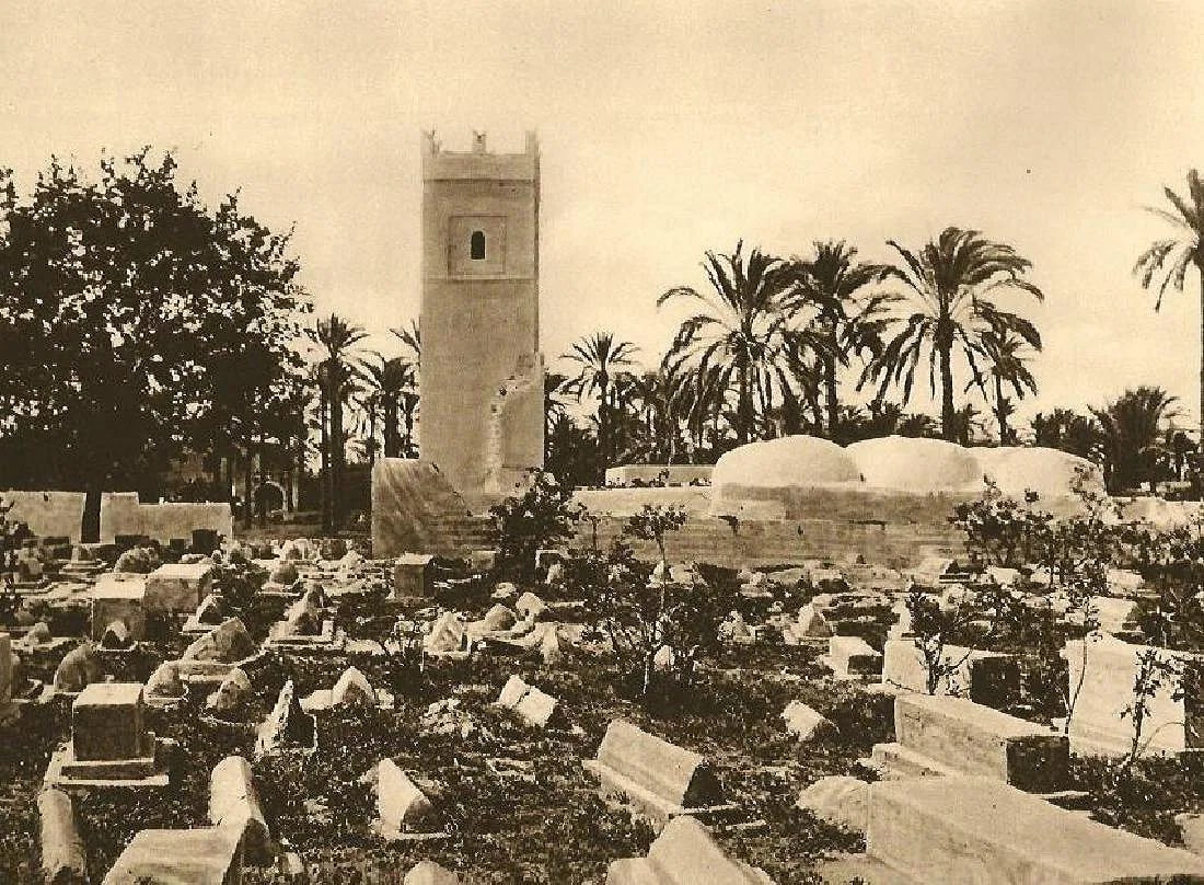 Lehnert & Landrock - Cemetery Mosque, Tripoli: Vintage Photogravure. North African cultural landscape. Image size: approx. 7.5" x 11"., Mounted to archival board
