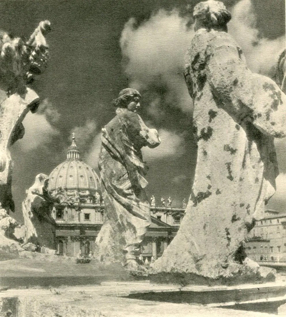 Unknown, Rome - Colonnade St Peter's: Vintage Sheet-fed Gravure. Architectural documentation of the Vatican's grand scale. Image size: approx. 8.5" x 11.5"., Mounted to archival board