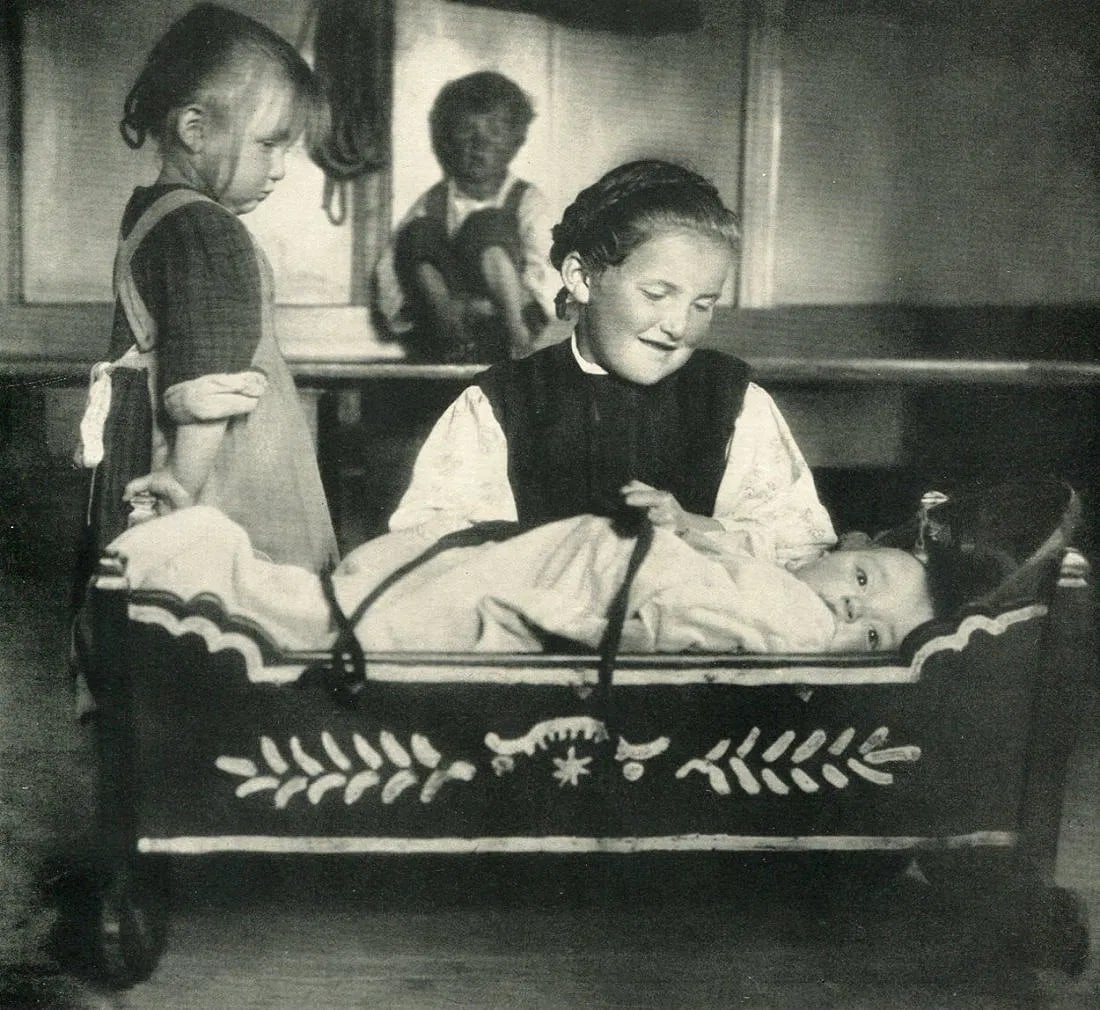 Koppitz, Rudolf - Little Sister: Vintage Photo Engraving printed in 1937. A tender pictorialist portrait study. Image size: approx. 6.5" x 8.5"., Mounted to archival board