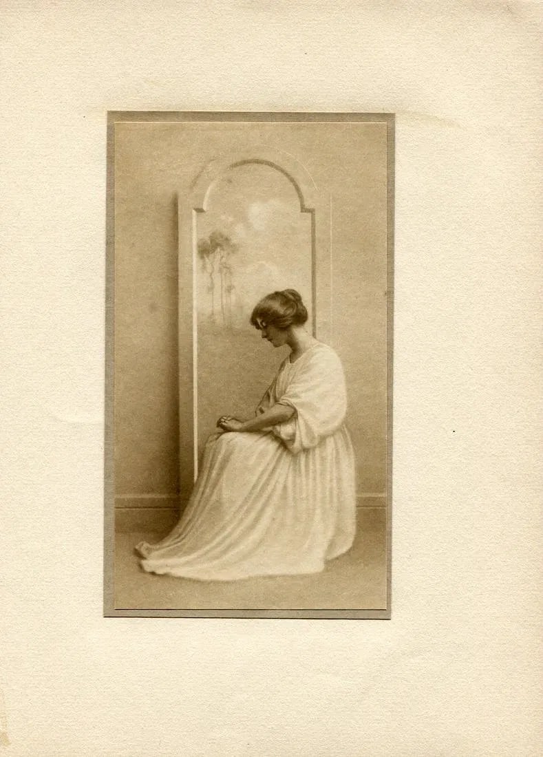 Leeson, Adelaide Hanscom - Seated Woman: Vintage Sheet-fed Gravure. Soft-focus pictorialist masterpiece. Image size: approx. 7" x 9"., Mounted to archival board
