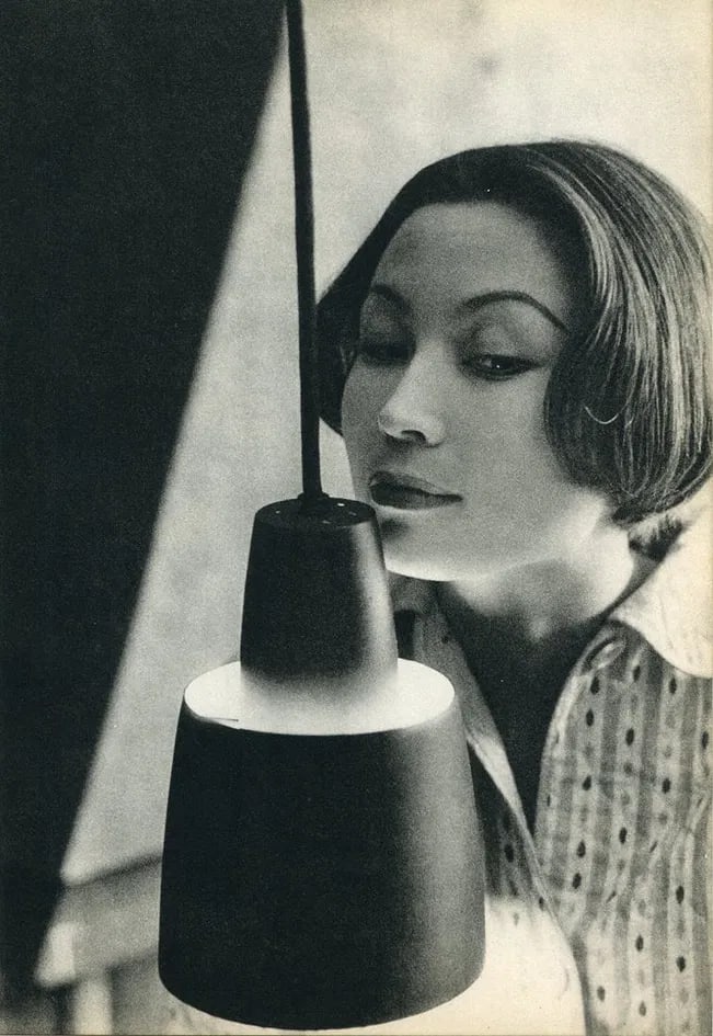 Hayata, Yuji - Girl And Lamp: Vintage Sheet-fed Gravure. Stylized Japanese mid-century portraiture. Image size: approx. 8.5" x 11"., Mounted to archival board