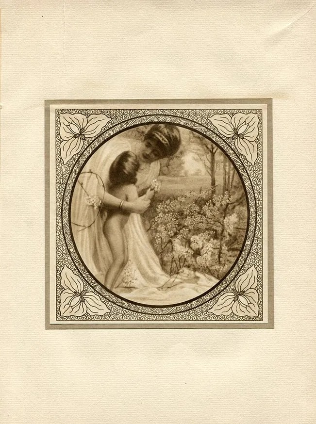 Leeson, Adelaide Hanscom - Woman & Child: Vintage Sheet-fed Gravure. Tender, pictorialist mother and child study. Image size: approx. 7" x 9"., Mounted to archival board