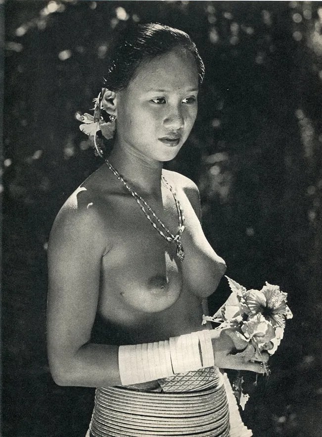 Wong, K F (Nude) - Young Iban Mother - Borneo: Vintage Sheet-fed Gravure. Ethnographic study from Sarawak. Image size: approx. 8.5" x 11"., Mounted to archival board