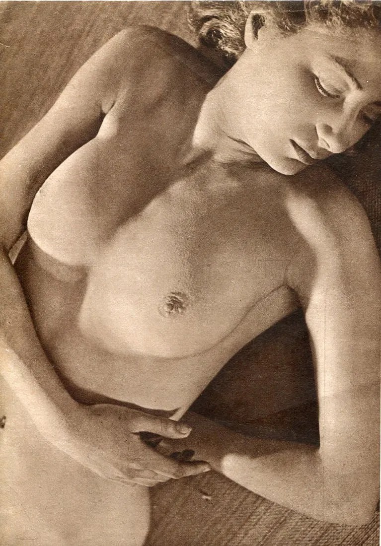 Schall, Roger - Nude Study: Vintage Sheet-fed Gravure printed in 1930s. Soft studio lighting study. Image size: approx. 8" x 10.5"., Mounted to archival board