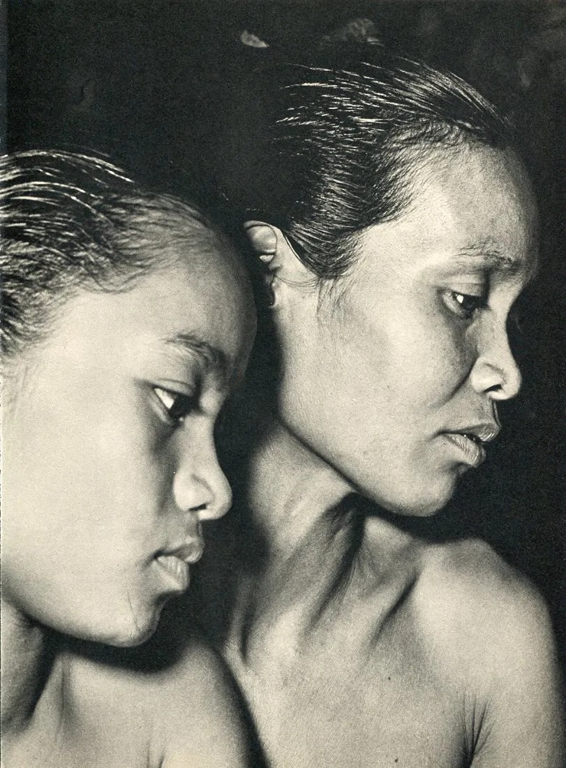 Wong, K F (Nude) - Iban Mother & Daughter: Vintage Sheet-fed Gravure. Part of his landmark series on the people of Sarawak. Image size: approx. 8.5" x 11"., Mounted to archival board