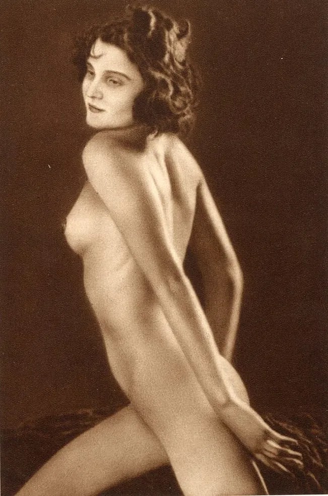 Drtikol, F - Czech Woman (Nude): Vintage Sheet-fed Gravure printed in 1920s. Classic Art Deco pose. Image size: approx. 7" x 9.5"., Mounted to archival board