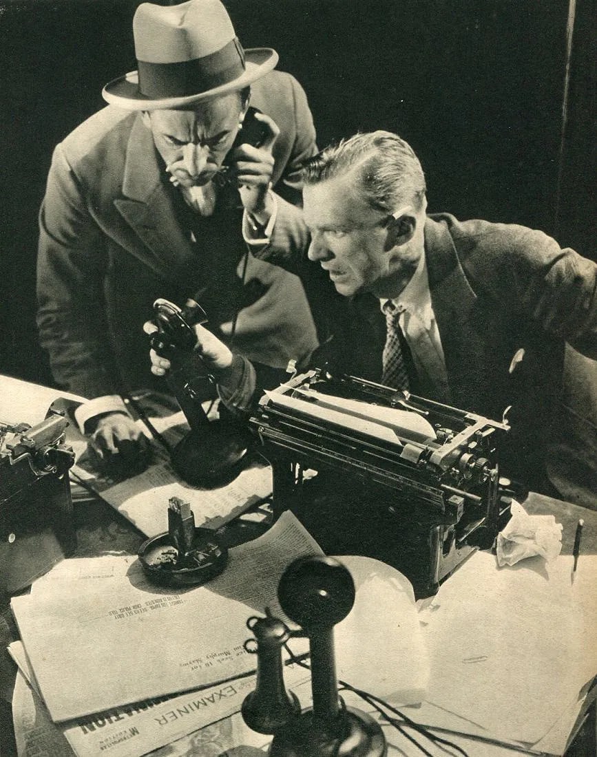 Steichen, Edward - Newsroom: Vintage Photogravure printed in the 1930s. High-energy industrial documentary. Image size: approx. 7.5" x 9.5"., Mounted to archival board