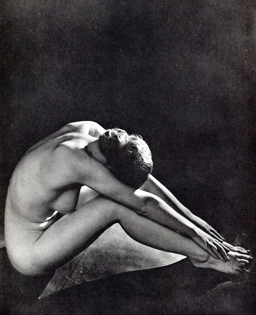 Everard, John - Female Nude: Vintage Sheet-fed Gravure. Classic studio pose from the 1930s. Image size: approx. 8.5" x 11"., Mounted to archival board