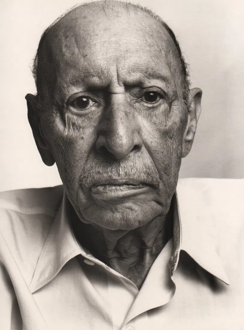 Richard Avedon - Igor Stravinsky, Composer: Vintage Sheet-fed Gravure printed in the late 20th century. A sharp, high-contrast portrait of the legendary composer. Image size: approx. 8" x 10.5"., Mounted to archival board