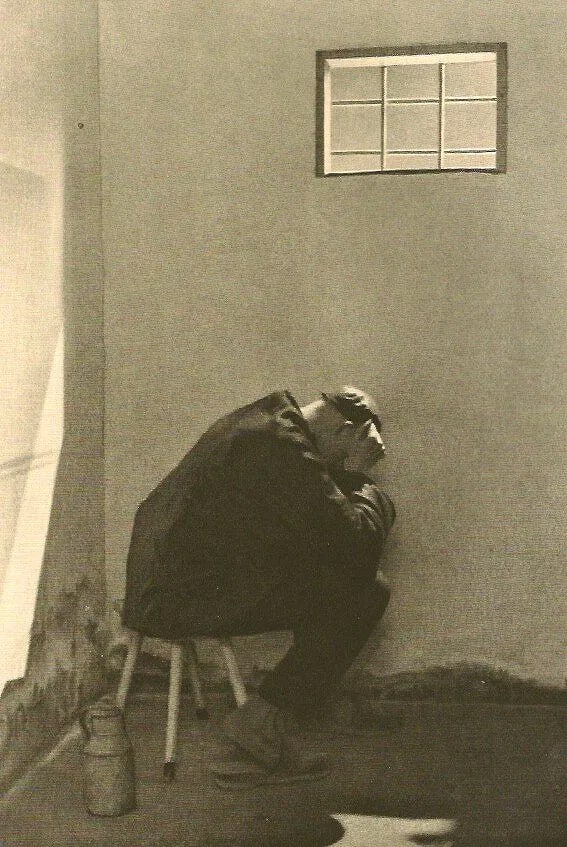 Hans Holldorf - In The Corner: Vintage Sheet-fed Gravure. A geometric architectural and shadow study from the 1930s. Image size: approx. 8" x 10"., Mounted to archival board