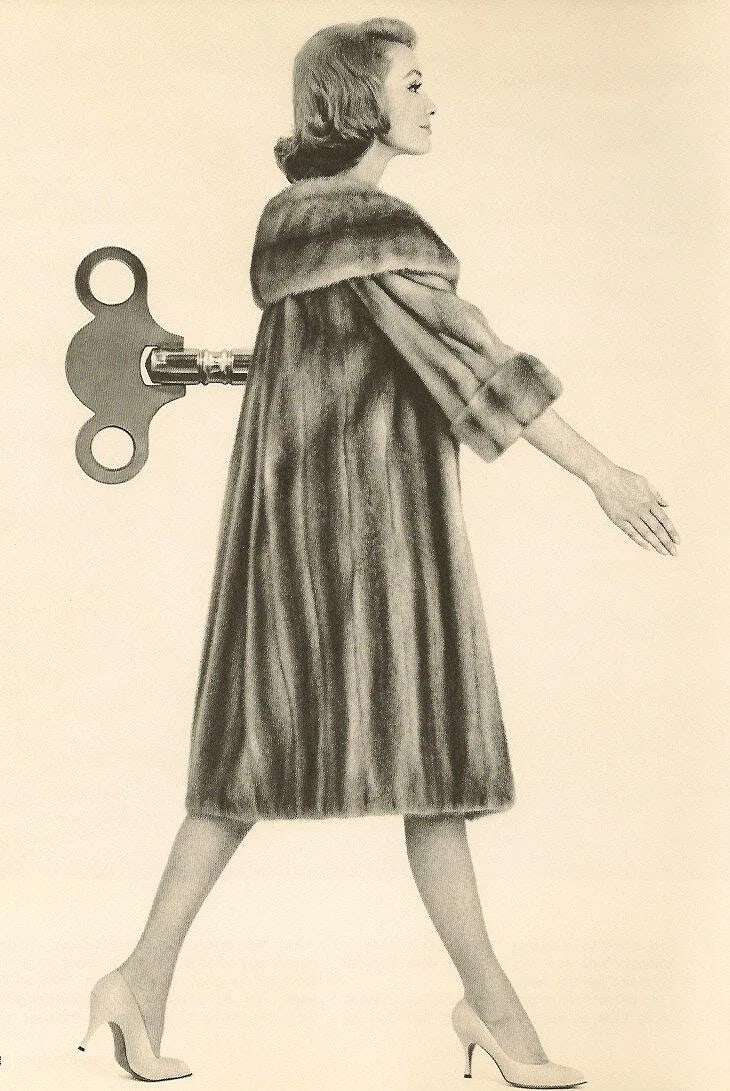 Onofrio Paccione - Windup Doll: Vintage Sheet-fed Gravure. A surrealist-inflected fashion and conceptual study. Image size: approx. 8.5" x 11"., Mounted to archival board