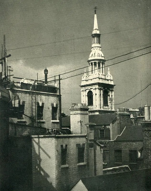 John H. Anderson - Bow Church: Vintage Photogravure from the 1920s. London architectural study. Image size: approx. 7.5" x 9.5"., Mounted to archival board