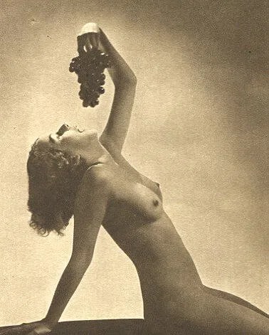 John Everard - Women And Wine (Nude): Vintage Sheet-fed Gravure. Artistic narrative composition. Image size: approx. 8.5" x 11"., Mounted to archival board
