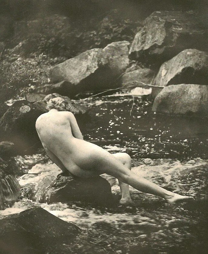 Johnston, Alfred Cheney - Nude: Vintage Sheet-fed Gravure. Classic Ziegfeld Follies-style glamour photography. Image size: approx. 8" x 10"., Mounted to archival board