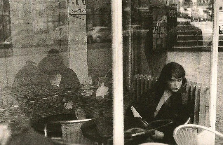 Izis - Terrasse, Boulevard St Germain: Vintage Sheet-fed Gravure. Poetic humanist documentation of Parisian café life. Image size: approx. 8" x 10.5"., Mounted to archival board