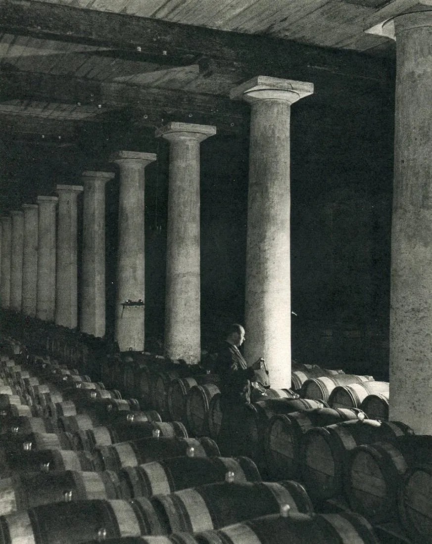 Schall, Roger - Chateau Margaux - Le Grand Chais: Vintage Sheet-fed Gravure. Architectural study of the famous French winery. Image size: approx. 8.5" x 11"., Mounted to archival board