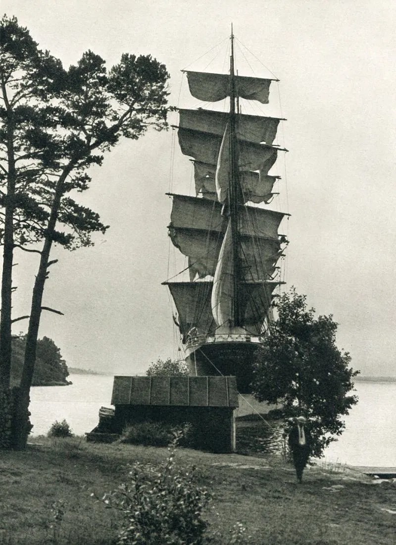 Sundstrom, Margarete - The "Archibald Russell": Vintage Sheet-fed Gravure. A dramatic nautical study of a grand sailing vessel. Image size: approx. 8.5" x 11.5"., Mounted to archival board