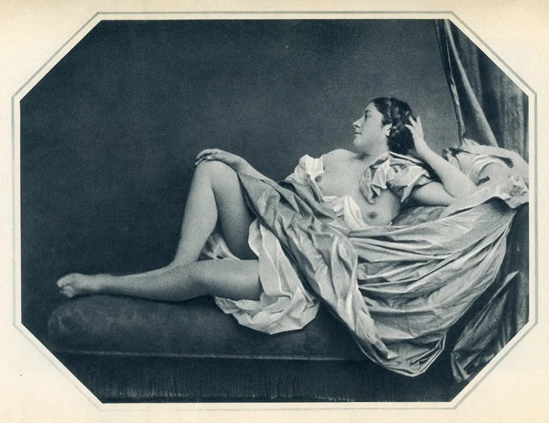 Unknown - Nude: Vintage Sheet-fed Gravure. An academic mid-century studio figure study. Image size: approx. 8" x 10.5"., Mounted to archival board