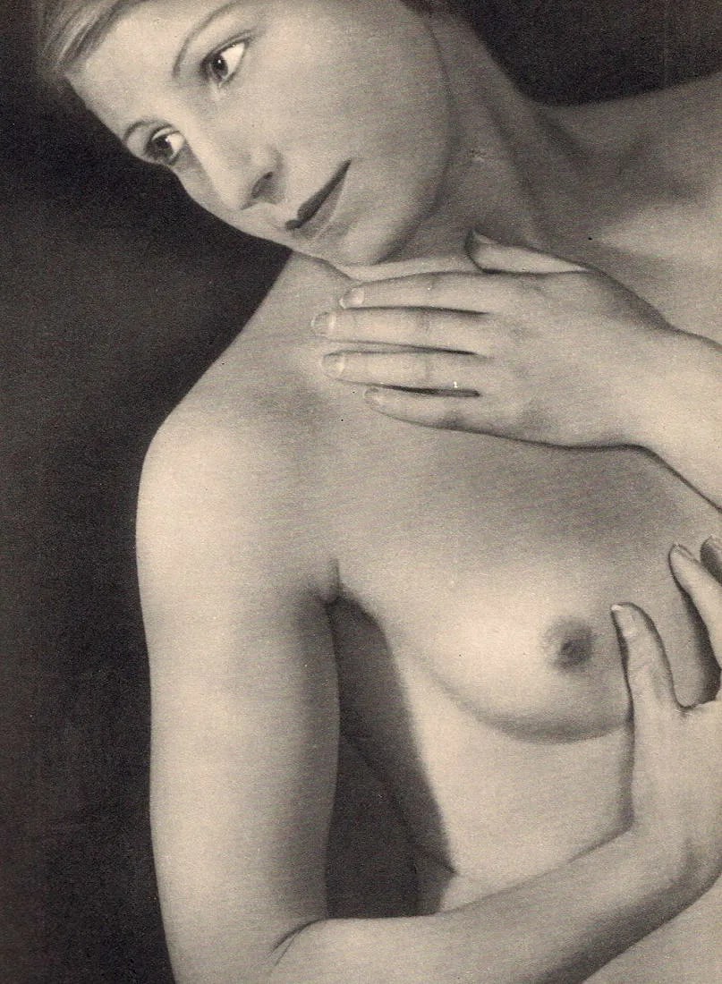 Charles Hurault - Vision De Femme: Vintage Sheet-fed Gravure from the 1930s. Pictorialist-influenced female study. Image size: approx. 8" x 10.5"., Mounted to archival board