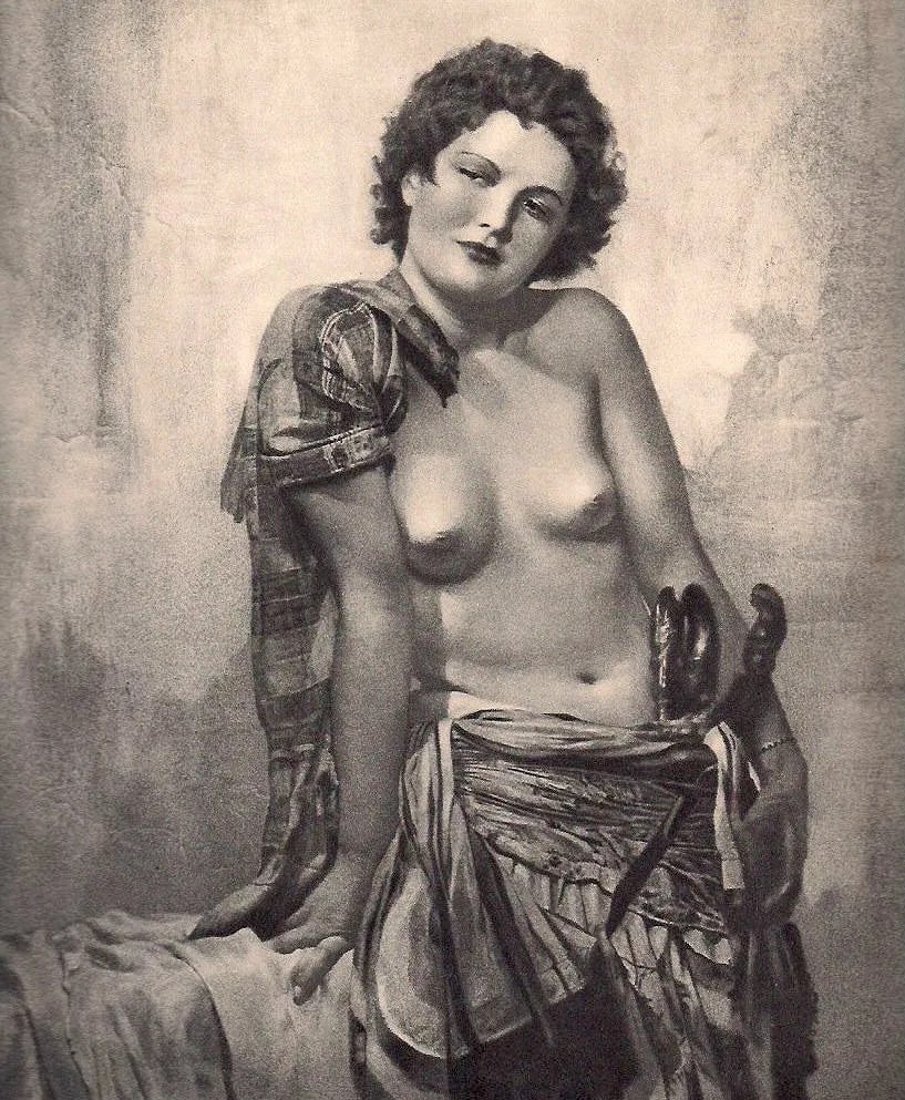 William Mortensen - Stanboul: Vintage Sheet-fed Gravure. A theatrical and orientalist pictorialist study. Image size: approx. 7" x 9"., Mounted to archival board