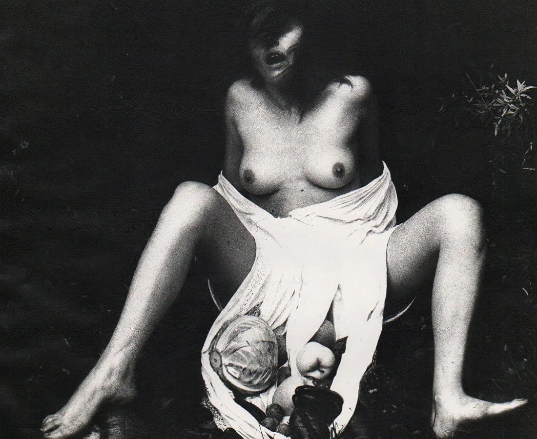 Hajime Sawatari - Nadia - Giving Birth: Sheet-fed Gravure from the provocative "Nadia" series. Image size: approx. 9" x 12"., Mounted to archival board