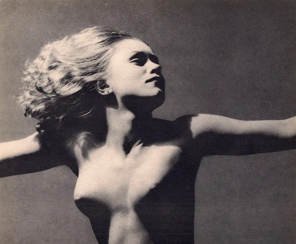 F. Drtikol - Nude: Vintage Sheet-fed Gravure. Art Deco composition using silhouettes and props. Image size: approx. 7" x 9.5"., Mounted to archival board