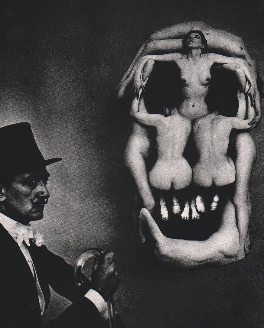 Philippe Halsman - Dali: Vintage Sheet-fed Gravure. A playful surrealist portrait of the artist. Image size: approx. 8.5" x 11"., Mounted to archival board