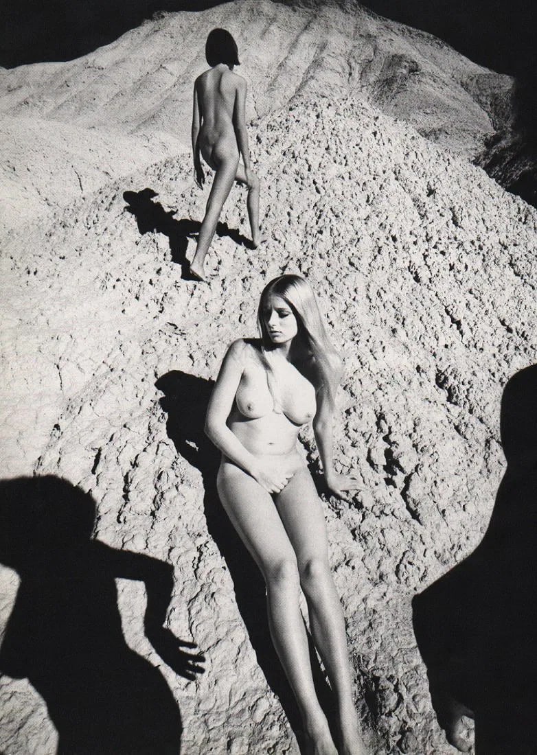 Kishin Shinoyama - Nudes Death Valley: Vintage Sheet-fed Gravure. The body integrated into the desert landscape. Image size: approx. 9" x 12"., Mounted to archival board