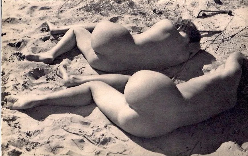 Raoul Hausmann - 2 Nudes On Sand: Vintage Sheet-fed Gravure. Modernist study by the Dadaist and photographer. Image size: approx. 8" x 11"., Mounted to archival board