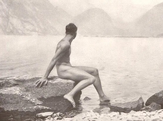 Georg Burkhardt - Near The Sea: Vintage Sheet-fed Gravure. A pictorialist coastal scene with figure. Image size: approx. 8.5" x 11.5"., Mounted to archival board