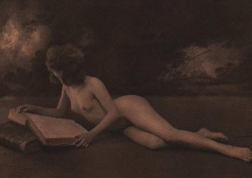 G.L. Arlaud - Etude De Nu - Liseuse: Vintage Sheet-fed Gravure. A classic French academic "nu." Image size: approx. 8" x 10.5"., Mounted to archival board