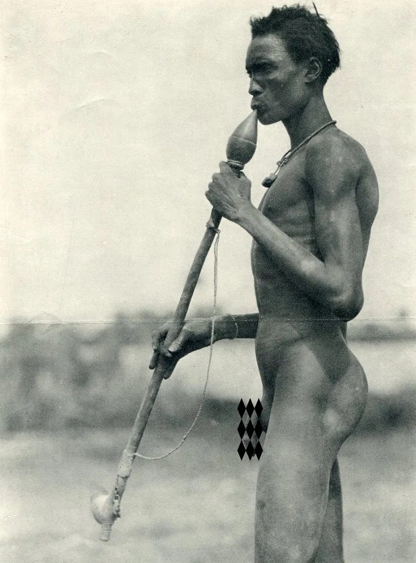 H.A. Bernatzik - Neurized Dinka Bahr El Zeraf: Vintage Sheet-fed Gravure from the 1930s. Ethnographic portrait of Sudan. Image size: approx. 8.5" x 11"., Mounted to archival board