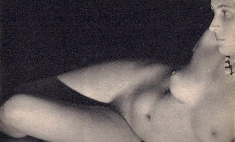 Emile Gos - Nude: Vintage Sheet-fed Gravure. A pictorialist study from the 1920s. Image size: approx. 8.5" x 11"., Mounted to archival board