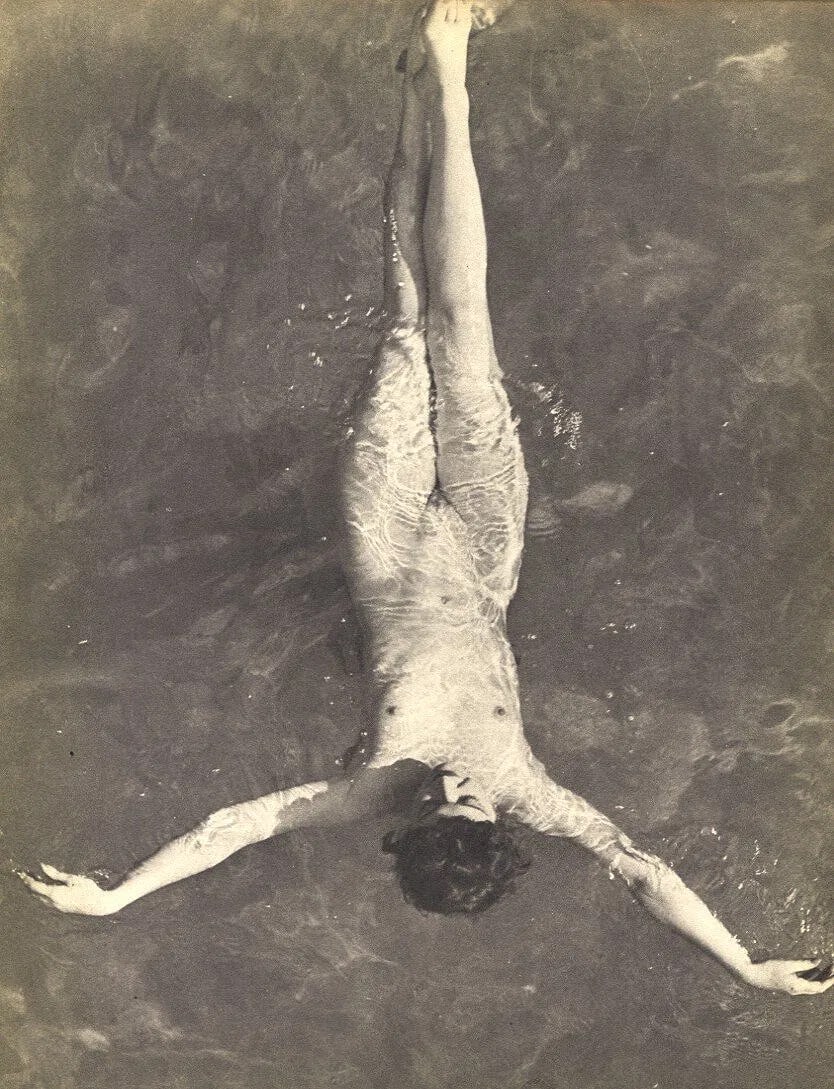 Edward Blakeman - Swimming Nude: Vintage Sheet-fed Gravure. Dynamic study of the body in motion. Image size: approx. 8" x 10.5"., Mounted to archival board
