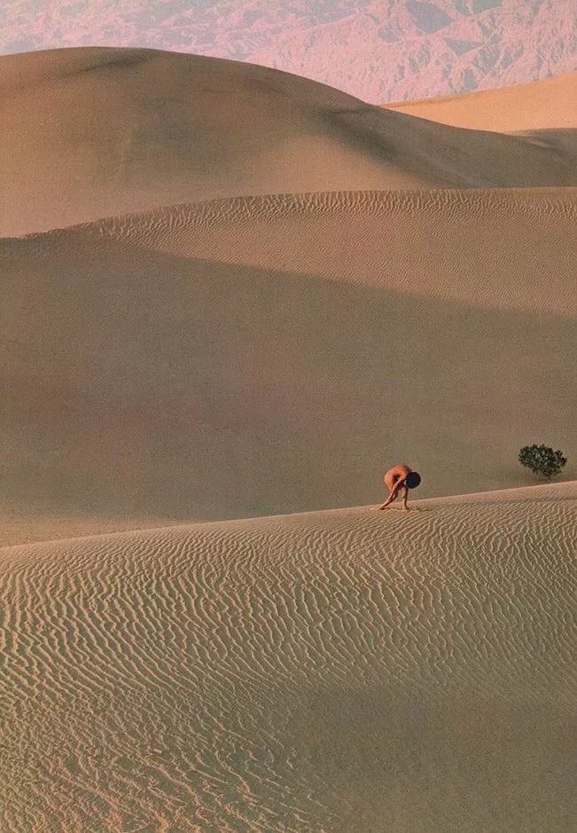 Kishin Shinoyama - Nude Death Valley: Vintage Sheet-fed Gravure. Final entry in the desert integration series. Image size: approx. 9" x 12"., Mounted to archival board