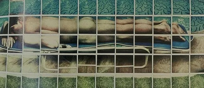 David Hockney - Male Nude, Photo-Litho: David Hockney 20th Century, Male Nude, Photo-litho, Printed circa later 20th c., 2" x 4 1/2", Mounted to archival board