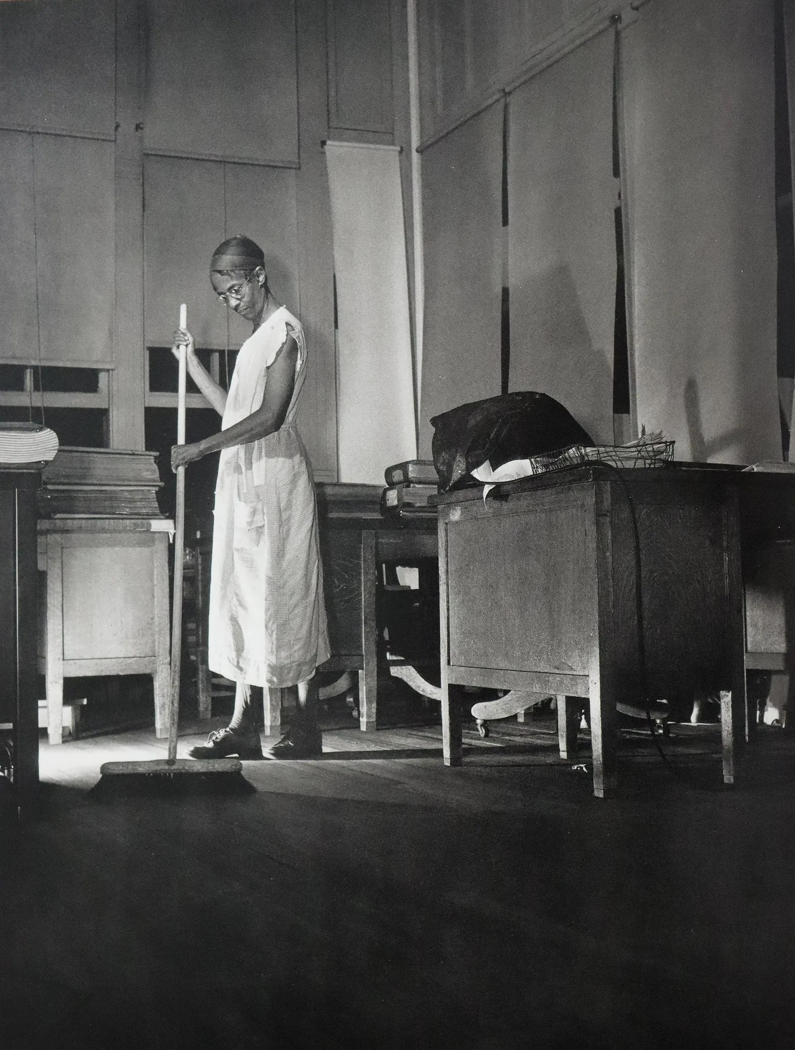 Gordon Parks - Ella Watson, Photo-Litho: GORDON PARKS - (1912-2006), Ella Watson Sweeping, Washington, D.C., Photo-Litho, Printed later 20th Century, 9" x 7" (Image Size), Mounted to archival board