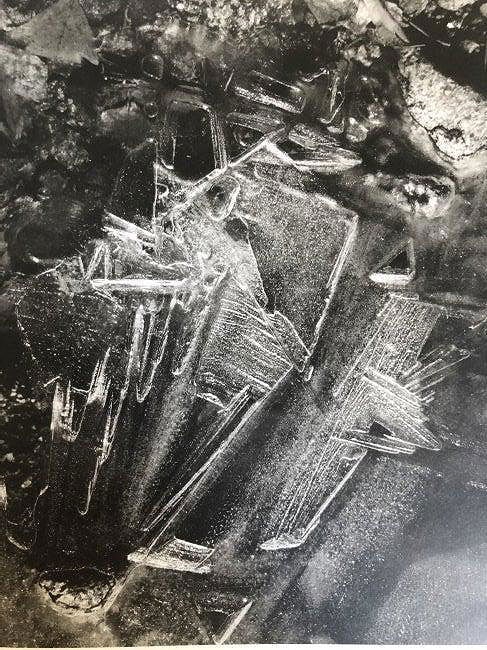 Edward Weston - Melting Ice, Arizona, 1938: Vintage Photo-Litho. A modernist textural landscape focusing on transition and form. Image size: approx. 7.5" x 9.5"., Mounted to archival board