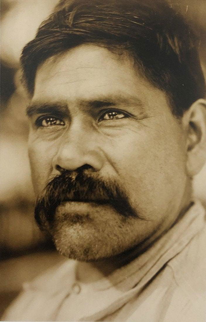 Edward Curtis - A Maidu Man, 1924: Photo-Litho printed later in the 20th Century. A detailed ethnographic portrait of the Maidu people. Image size: approx. 8" x 6"., Mounted to archival board