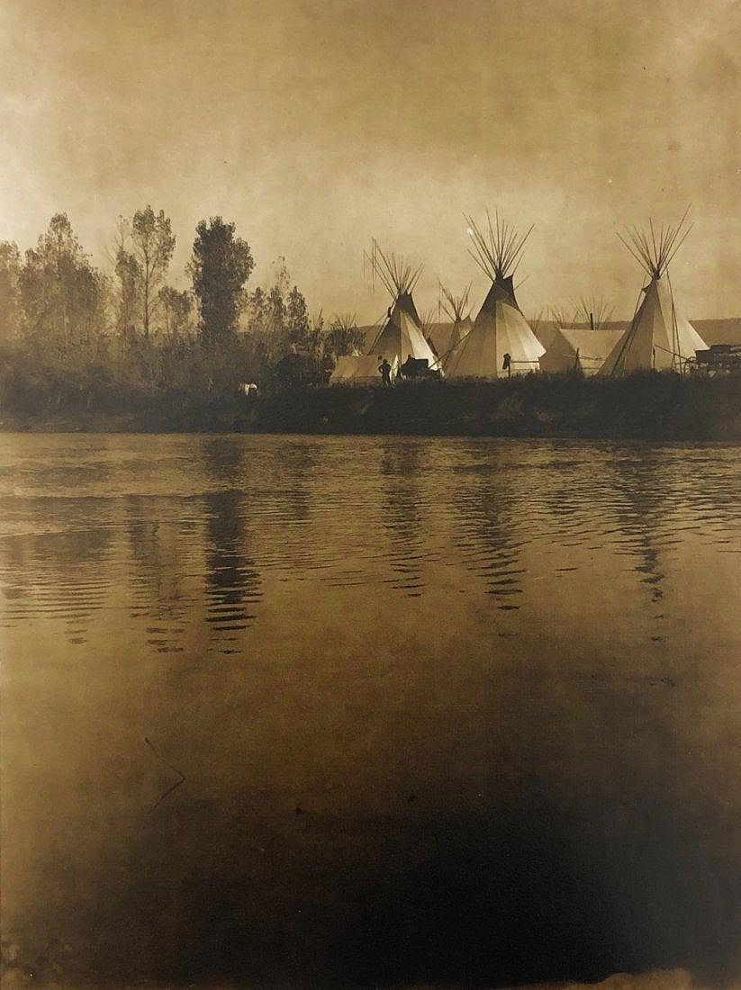 Edward Curtis - Untitled: Photo-Litho printed in the later 20th Century. An ethnographic study from the North American Indian archives. Image size: approx. 10" x 8"., Mounted to archival board