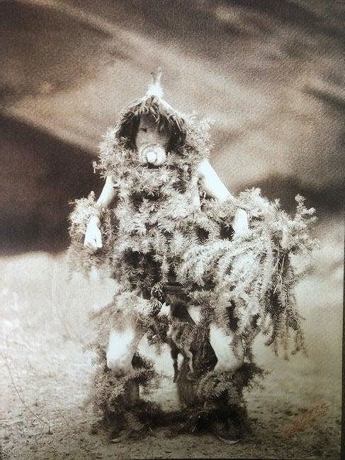 Edward Curtis - To Na Nelly - Yebichai, Navajo, 1904: Photo-Litho printed later in the 20th Century. Documentation of the Navajo deity and ceremony. Image size: approx. 8.5" x 6"., Mounted to archival board
