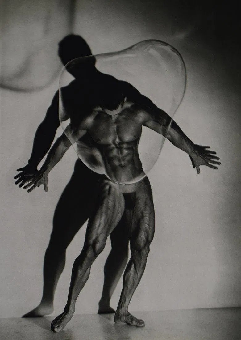 Herb Ritts - Male Nude with Bubble, 1987: HERB RITTS (1952-2002) Male Nude with Bubble, 1987, Sheet fed gravure C. 1986, Printed in Japan, 14" x 11" , Mounted to archival board