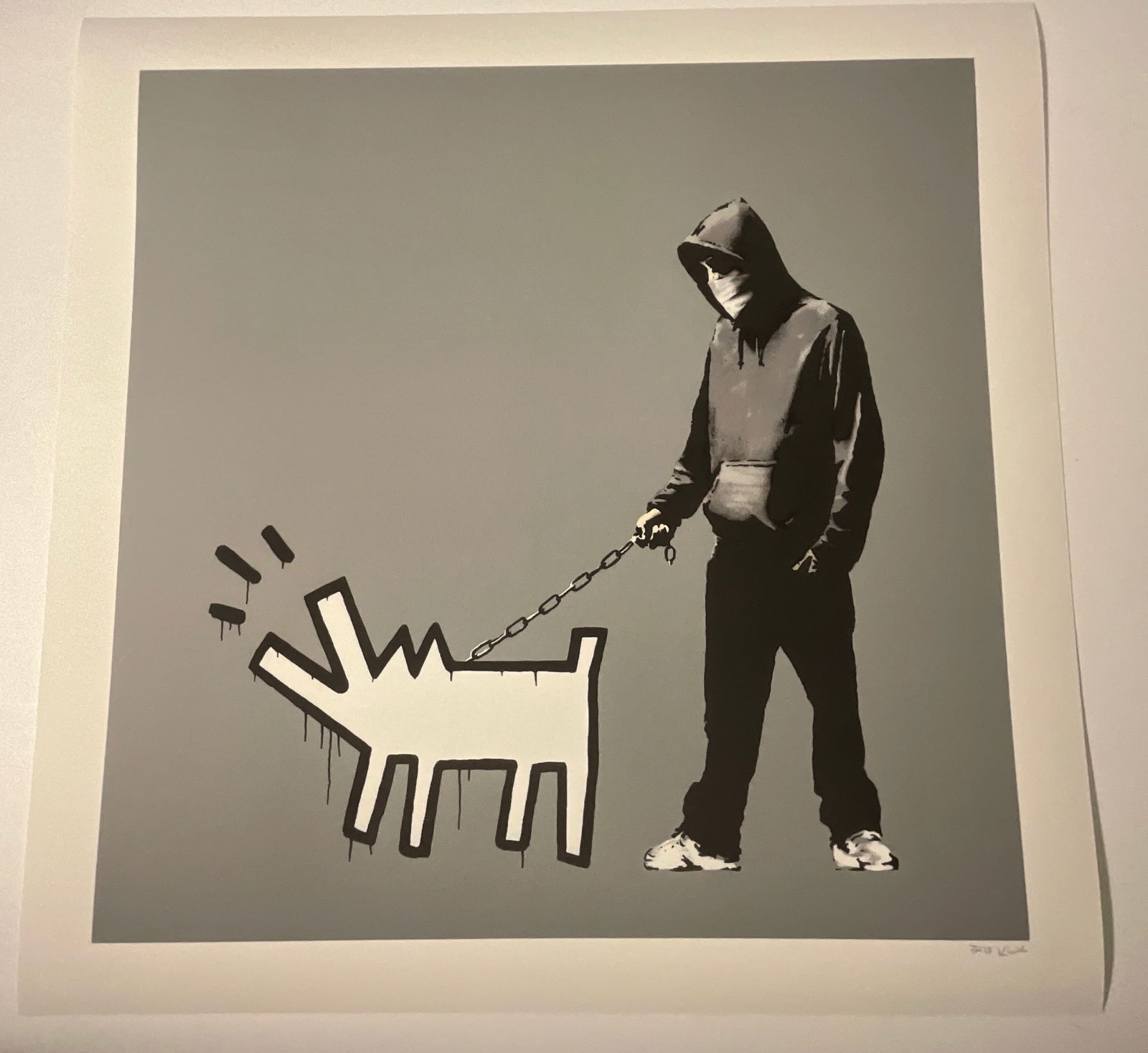 Banksy Haring Barking Dog: Measures approx 27.25 x 27.50, plate signed lower right