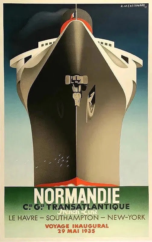 NORMANDIE - DISTIL RESTRIKE POSTER BY CASSANDRE: NORMANDIE - DISTIL RESTRIKE POSTER BY CASSANDRE, measures 40 x 63 inches, linen backed, unknown print date