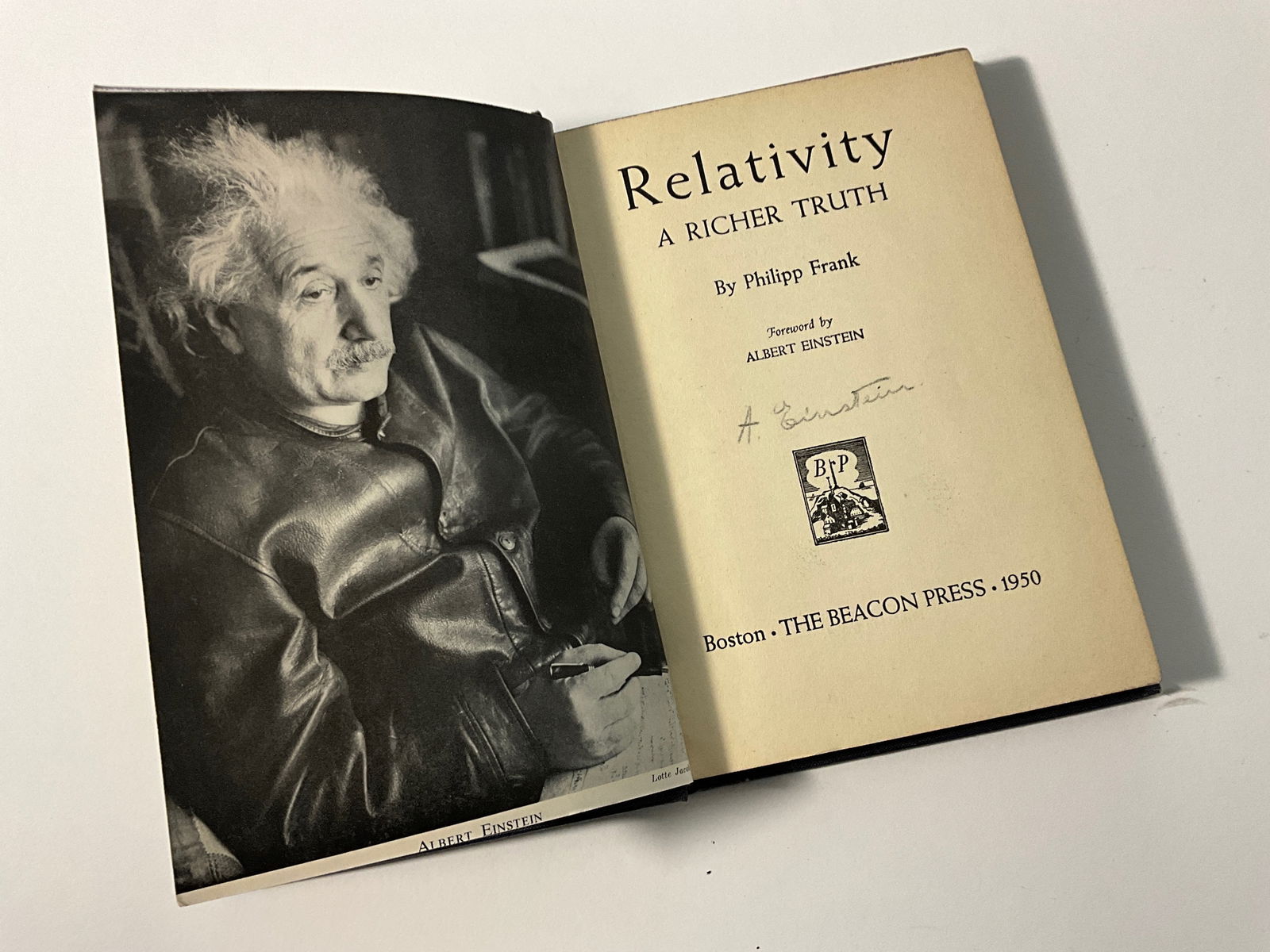 Albert Einstein Signed Book: Albert Einstein pencil signed book, dated 1950.