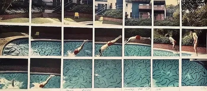 David Hockney: Jerry Diving: David Hockney Photo Litho "Jerry Diving", Glossy Photo Print, Measures 19.75 x 41 inches.